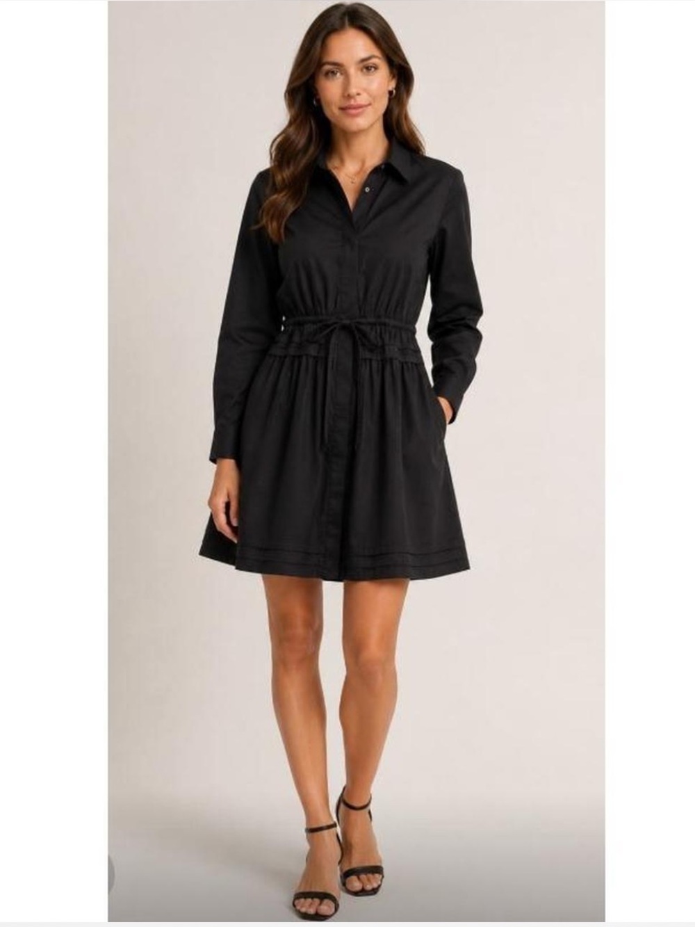 J Crew Black Long-Sleeve Tie-Waist Mini Shirt Dress NWT Size 14T